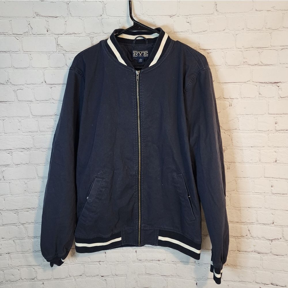 Men's Rye Navy Jacket with White Accents, Full Zip, Size LT